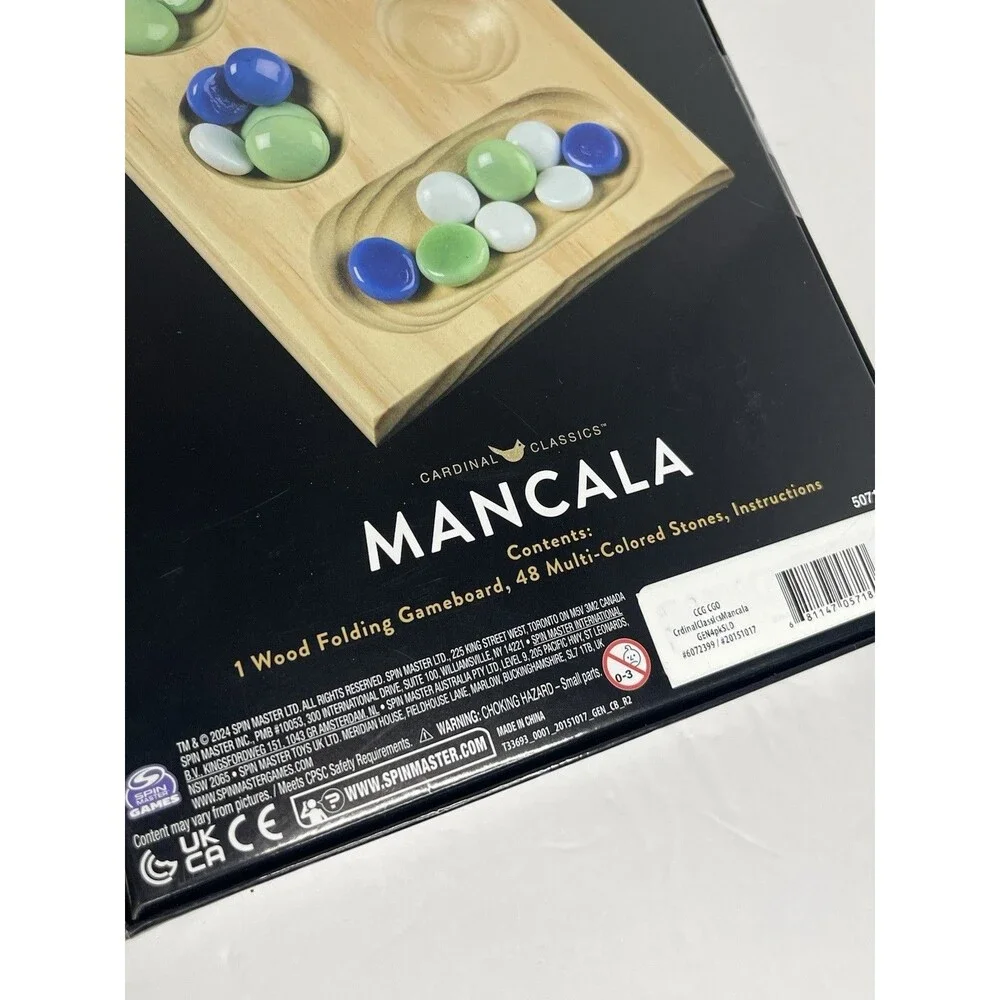 Cardinal Classics Solid Wood Mancala Board Game 48-Colored Stones NEW SEALED